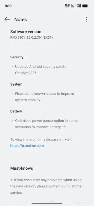 Realme 15 pro October update screenshot