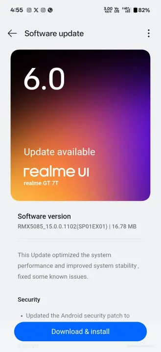 Realme GT 7T October update screenshot