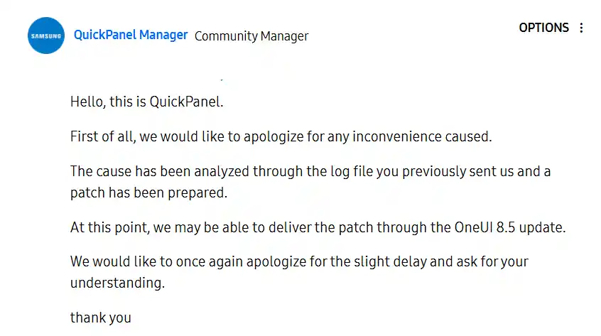 One UI 8.5 issue fix patch