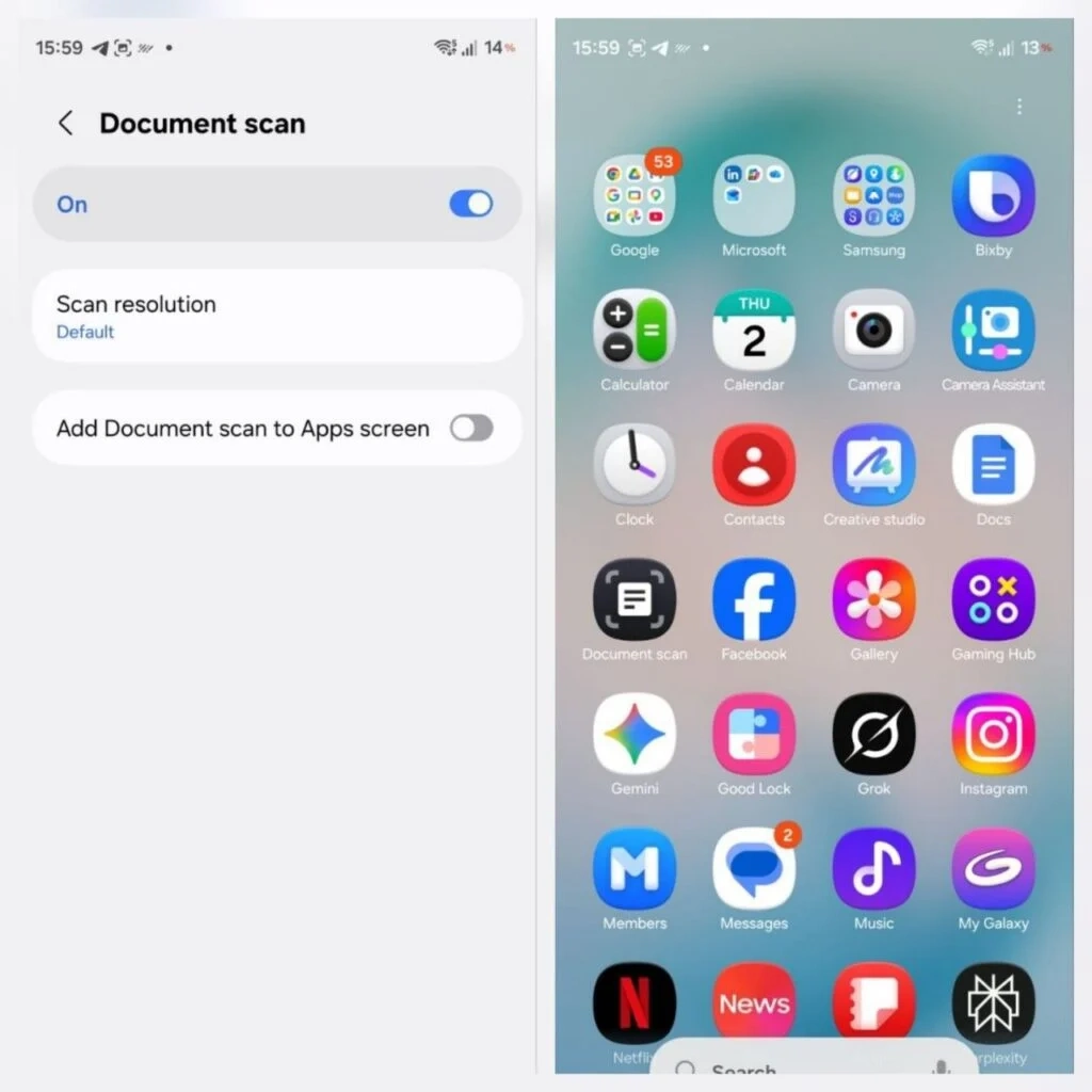 Galaxxy S26 document scan