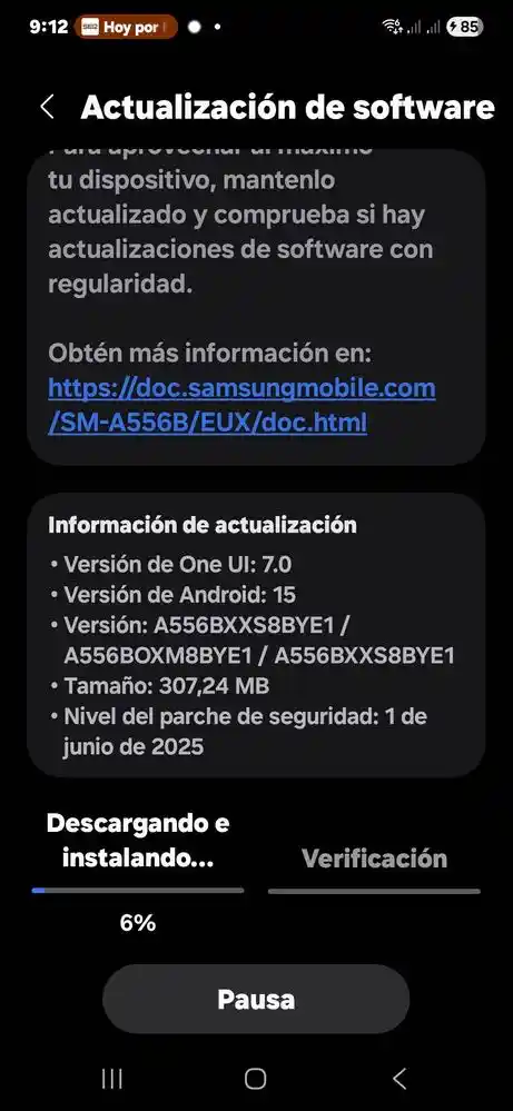 Galaxy A55 Europe June update screenshot
