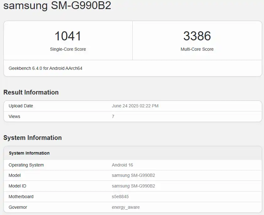 Galaxy S21 FE running One UI 8 Geekbench