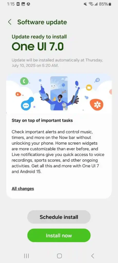 Galaxy A14 5G One UI 7 update US