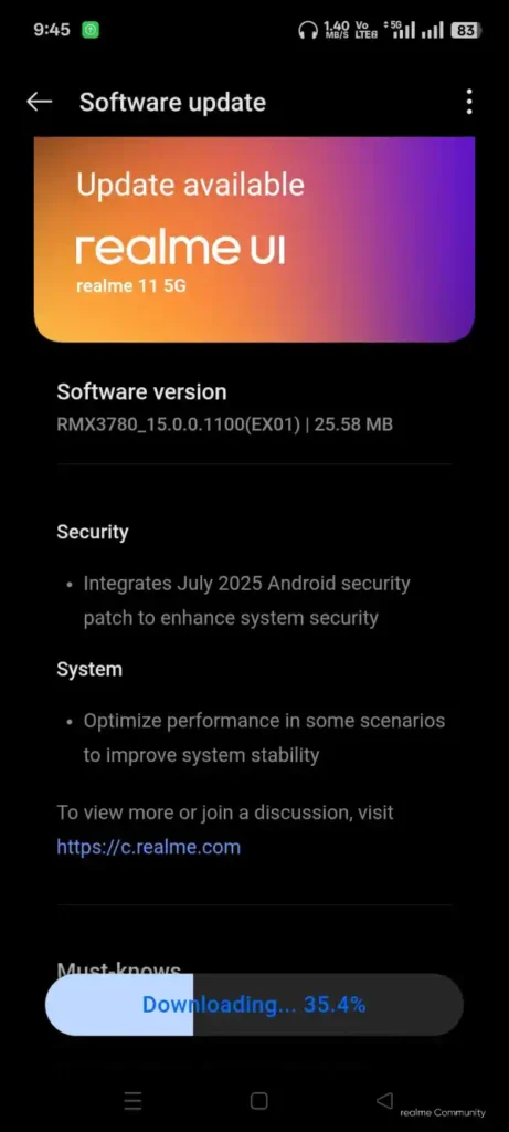 Realme 11 5G July 2025 Update