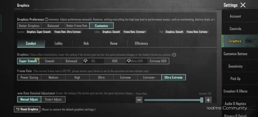 Realme GT 6T September update screenshot of 120fps BGMI