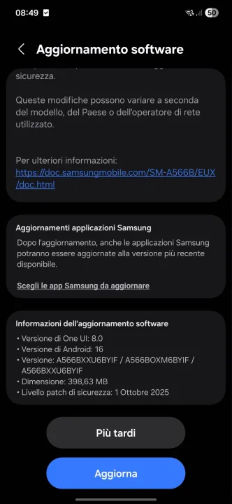 Galaxy A56 october update