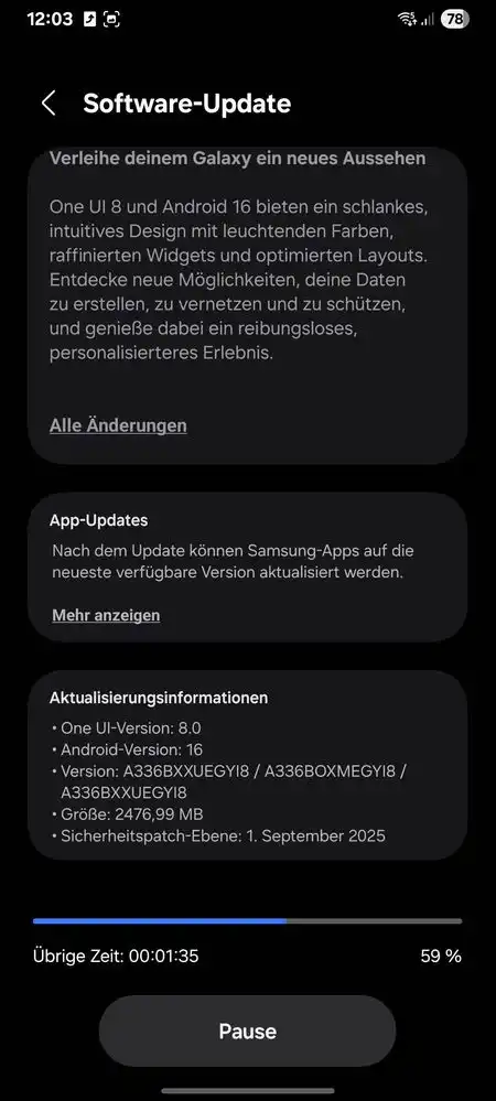 Galaxy A33 One UI 8 update screenshot