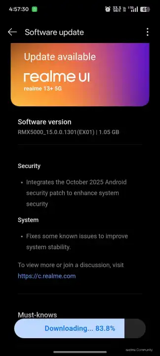 Realme 13+ October update screenshot