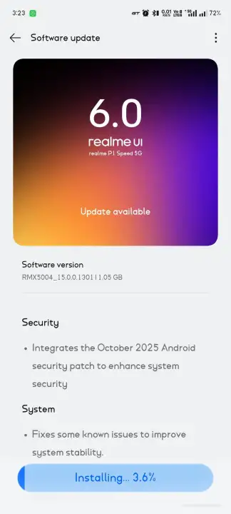 Realme P1 speed October update screenshot
