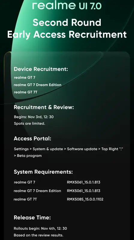 Realme GT 7 Series Realme UI 7 early access notice