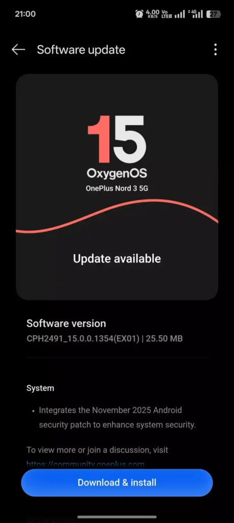 OnePlus Nord 3 November 2025 update screenshot