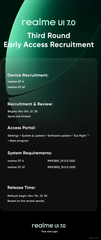 Realme UI 7 early access for Realme GT 6T and GT 6