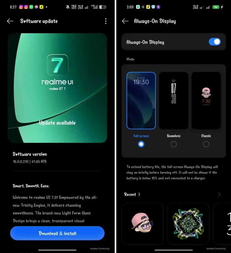 Realme GT 7 Realme UI 7 full-screen aod feature