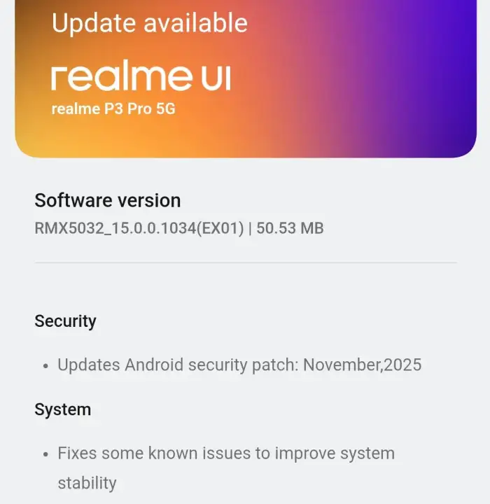 Realme P3 Pro november update