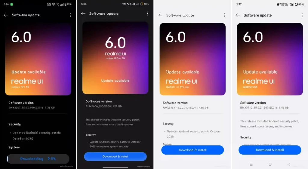 Realme October update screenshots