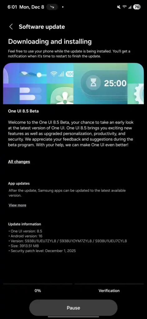 Galaxy S25 One UI 8.5 beta in the US