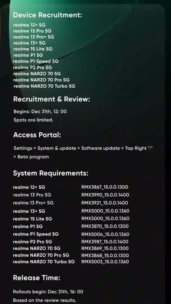 Realme UI 7 Closed Beta 10th wave