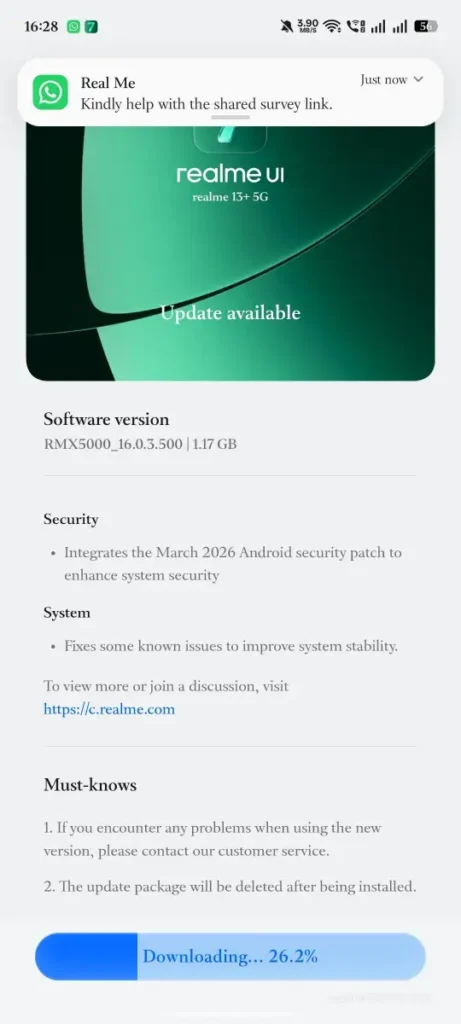 Realme 13 plus march 2026 update