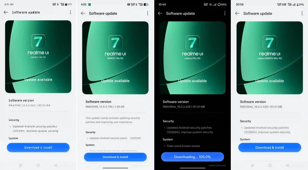 Realme April 2026 update screenshots