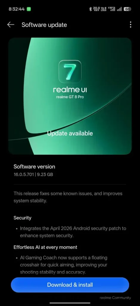 Realme GT 8 Pro April Update