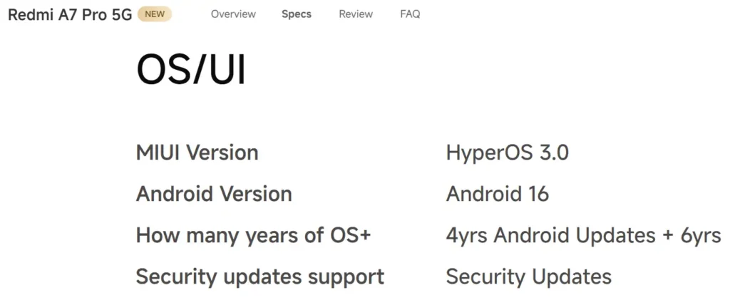 Redmi A7 pro software support policy