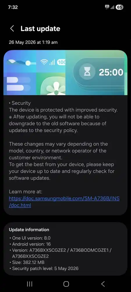 Galaxy A73 May 2026 update