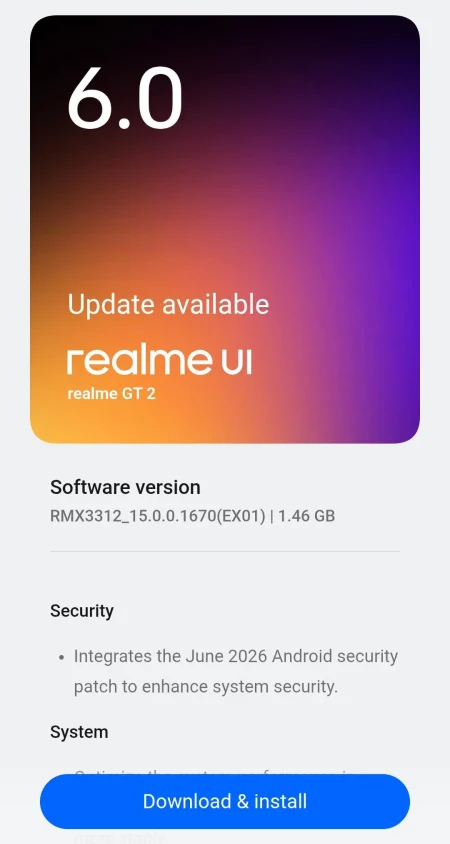 Realme June 2026 security update screenshot